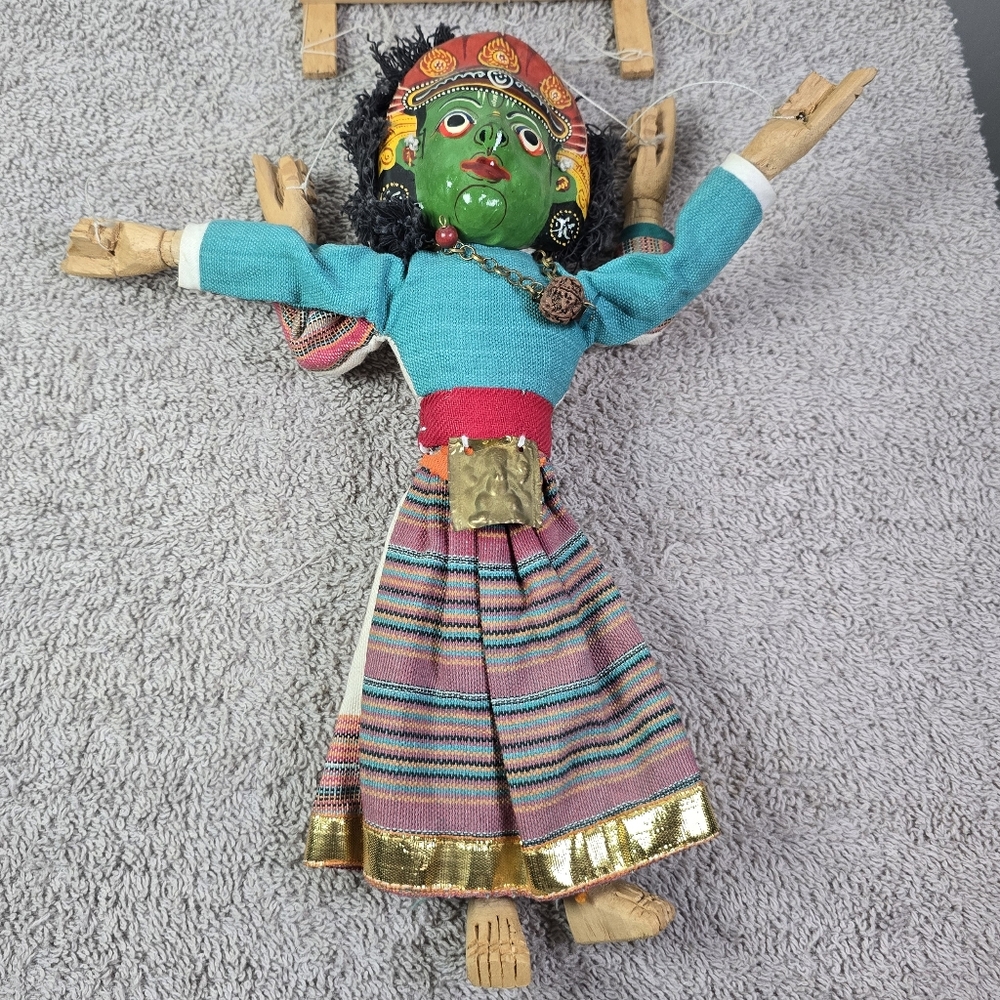 Colorful Two Sided Traditional Puppet with Green Face On One Side